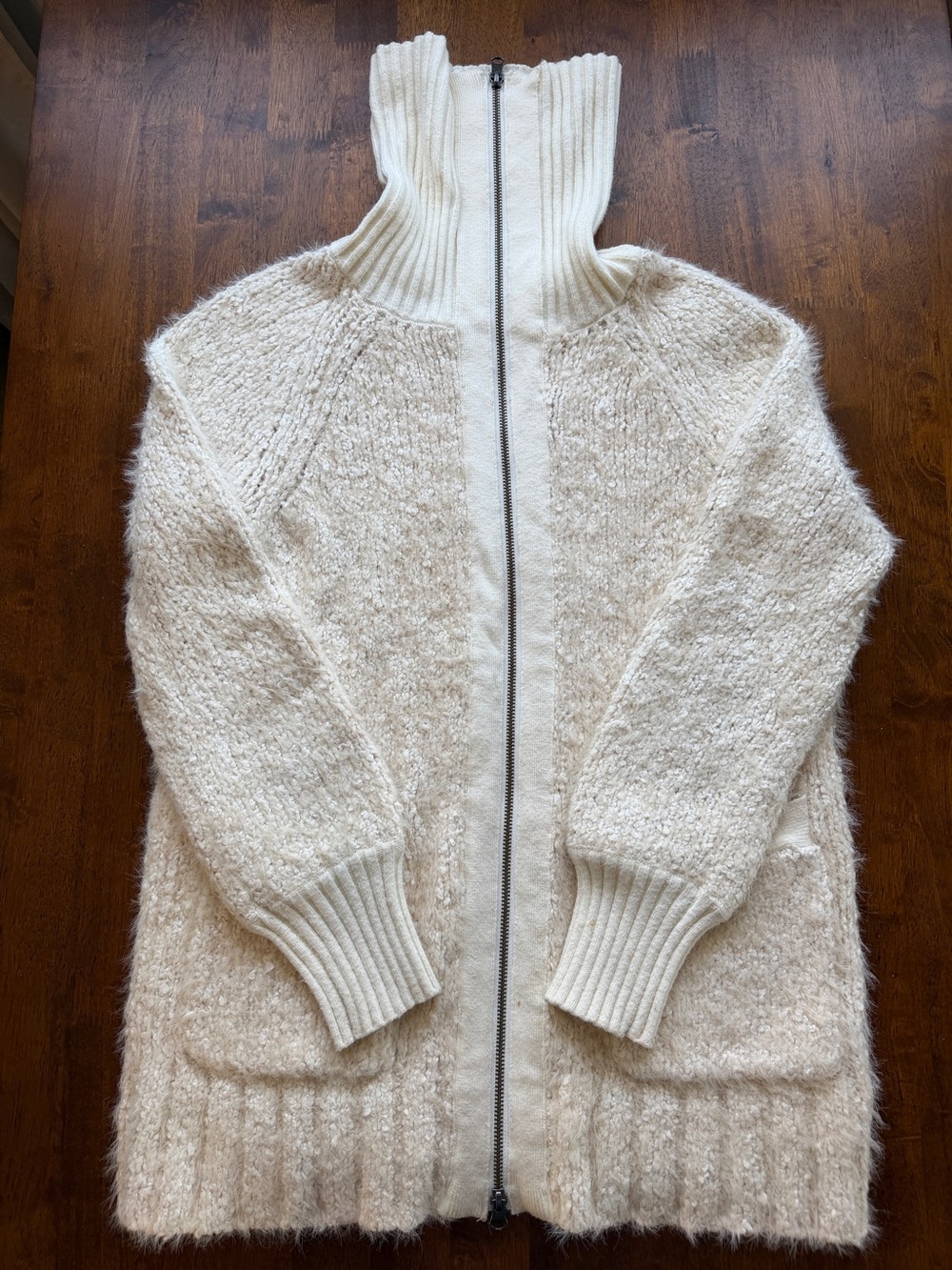 Anthropologie Bethenny Cream Zip-front Textured Knit Cardigan